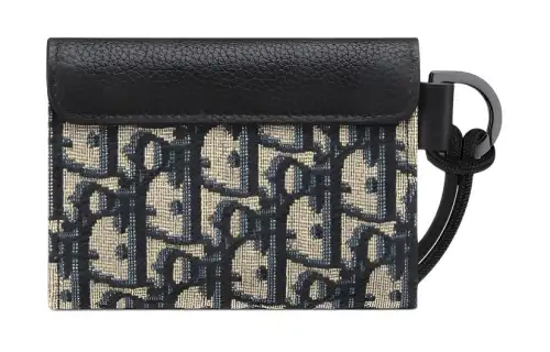 DIOR Grained Calfskin Card Holder Women's Beige & Black