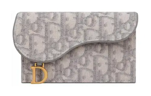 DIOR Saddle Fabric Wallet, Card Holder Women's Gray