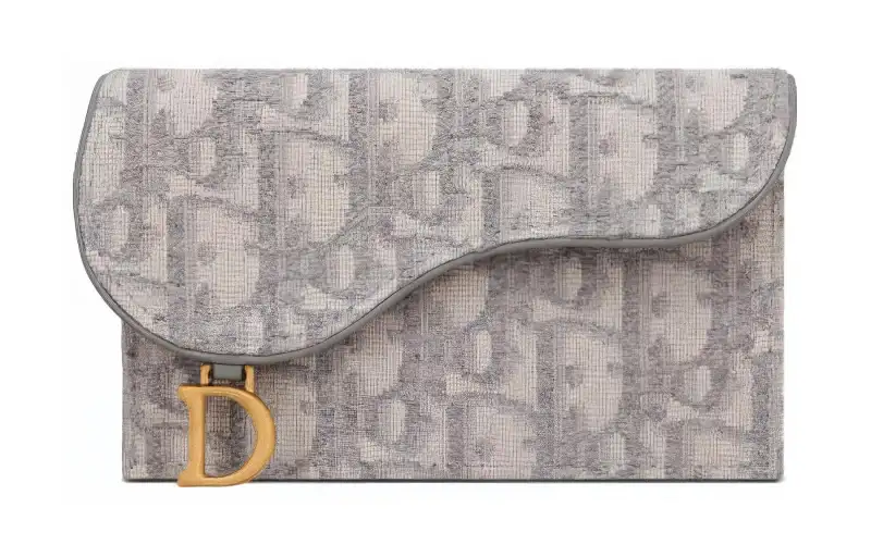 DIOR Saddle Fabric Wallet, Card Holder Women's Gray