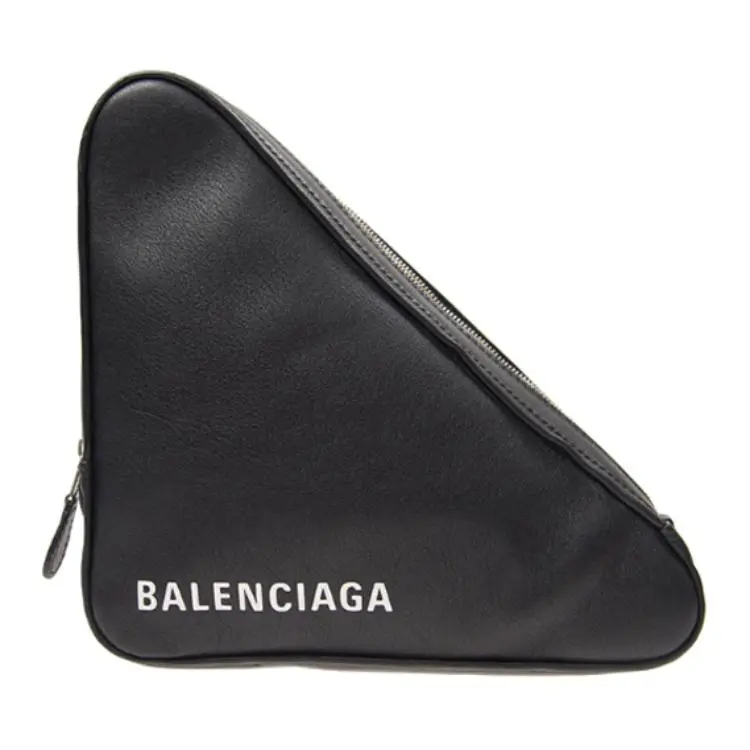 Balenciaga Cow Leather Triangle Bag Clutch Medium Women's Black
