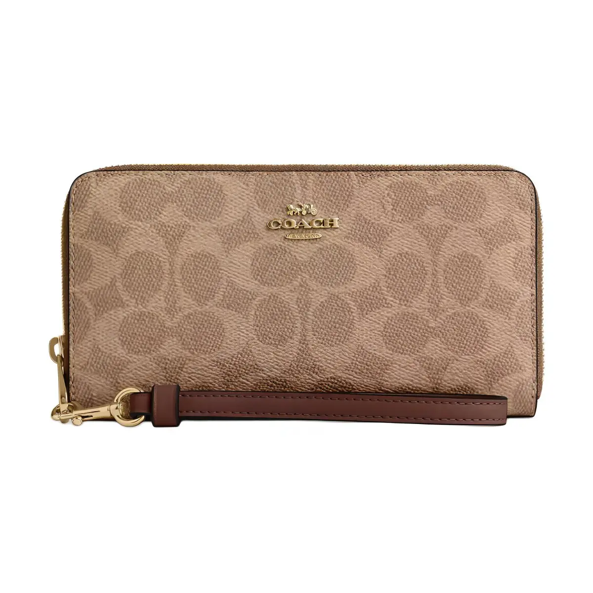 COACH Zip Around Coated Canvas Wallets Women's Tan & Brown