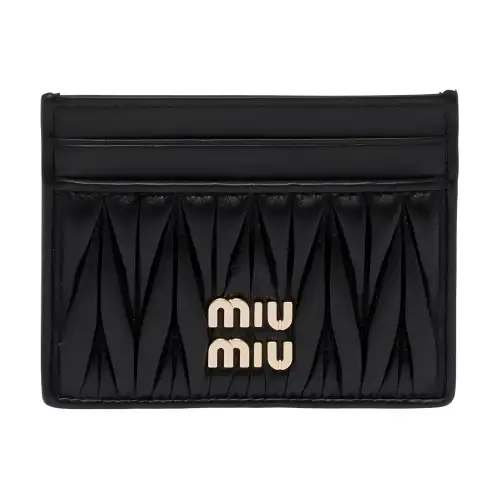 MIU MIU Matelassé Sheepskin Card Holder Women's Black