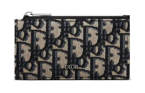 DIOR Cow Leather With Fabric Card Holder Men's Black/Beige