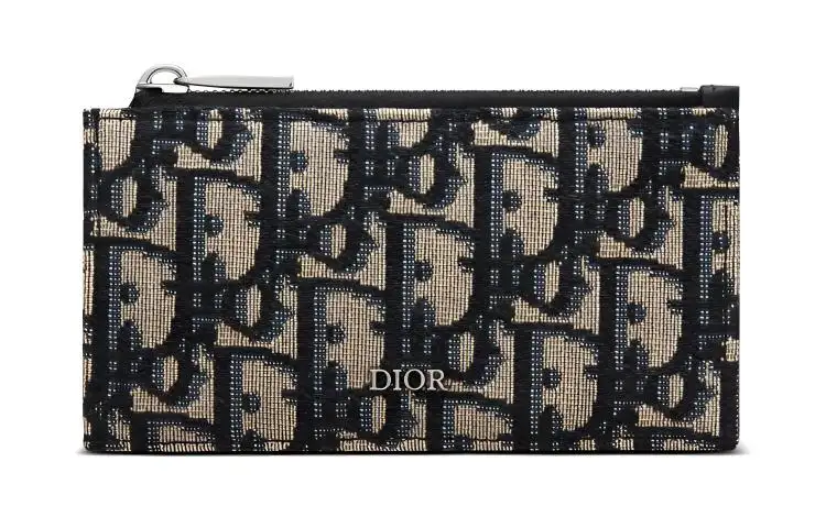DIOR Cow Leather With Fabric Card Holder Men's Black/Beige