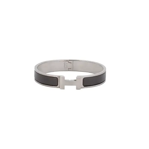 HERMES Plated Rake Bangles Unisex Matte Tin Gray