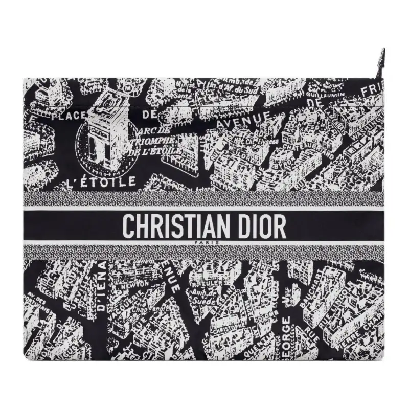 DIOR DiorTravel Technical Fabric Clutch Women's Black/White