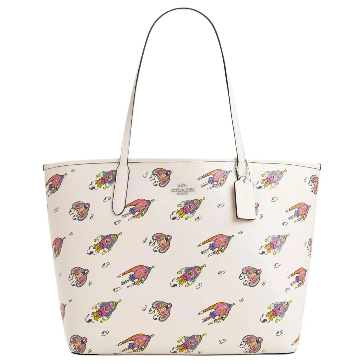 COACH City Leather Tote Bag, Shopping Bag, Handbag, Shoulder Bag Large Women's Chalk White