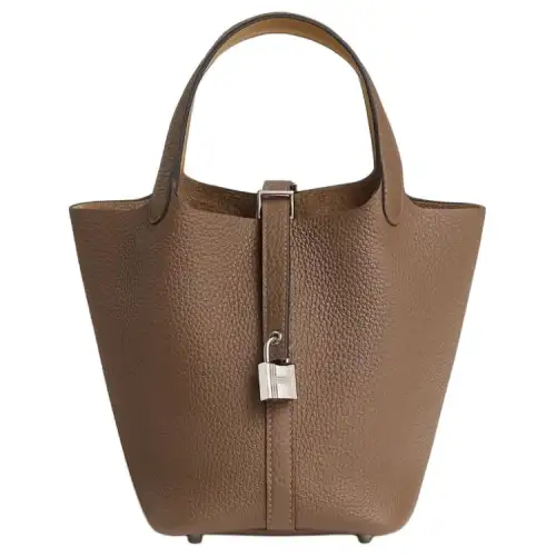 HERMES Picotin Lock Clemence With Swift Calfskin Basket Bag, Bucket Bag, Handbag 18 Women's 18 Etoupe Elephant Gray