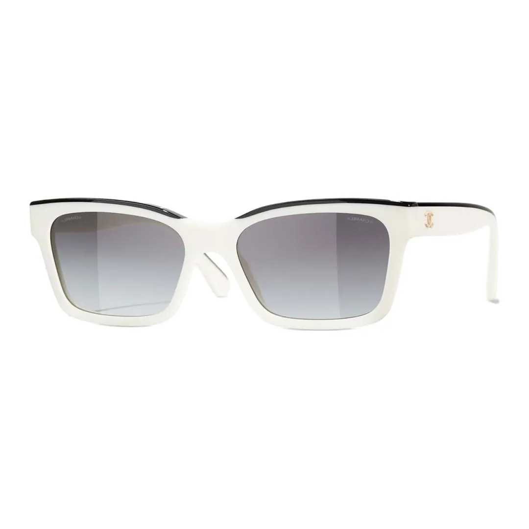 CHANEL Irregular Shape Sunglasses Women's White
