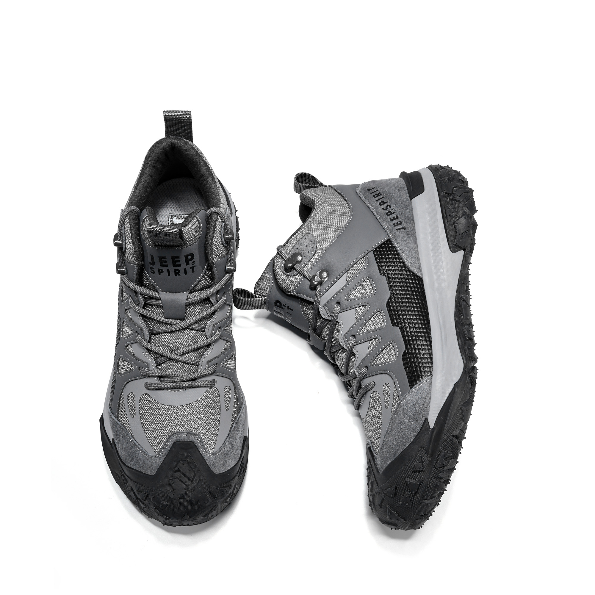 JEEP SPIRIT Abrasion Resistant Impact Resistant High top Outdoor Shoes Men’s Climbing Gray