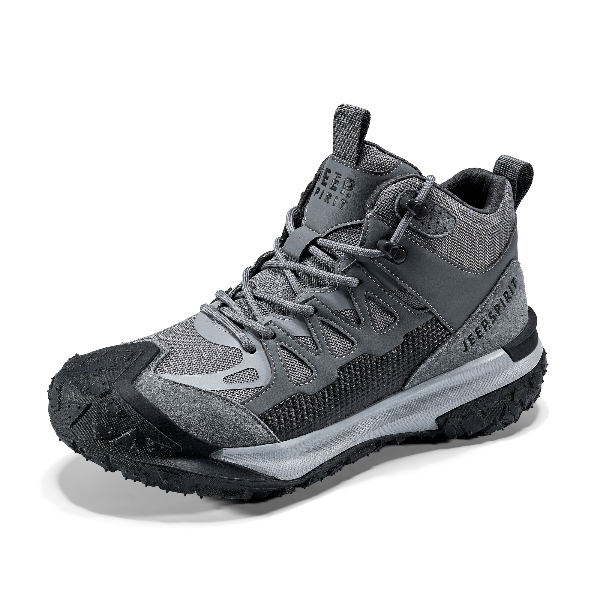 JEEP SPIRIT Abrasion Resistant Impact Resistant High top Outdoor Shoes Men’s Climbing Gray