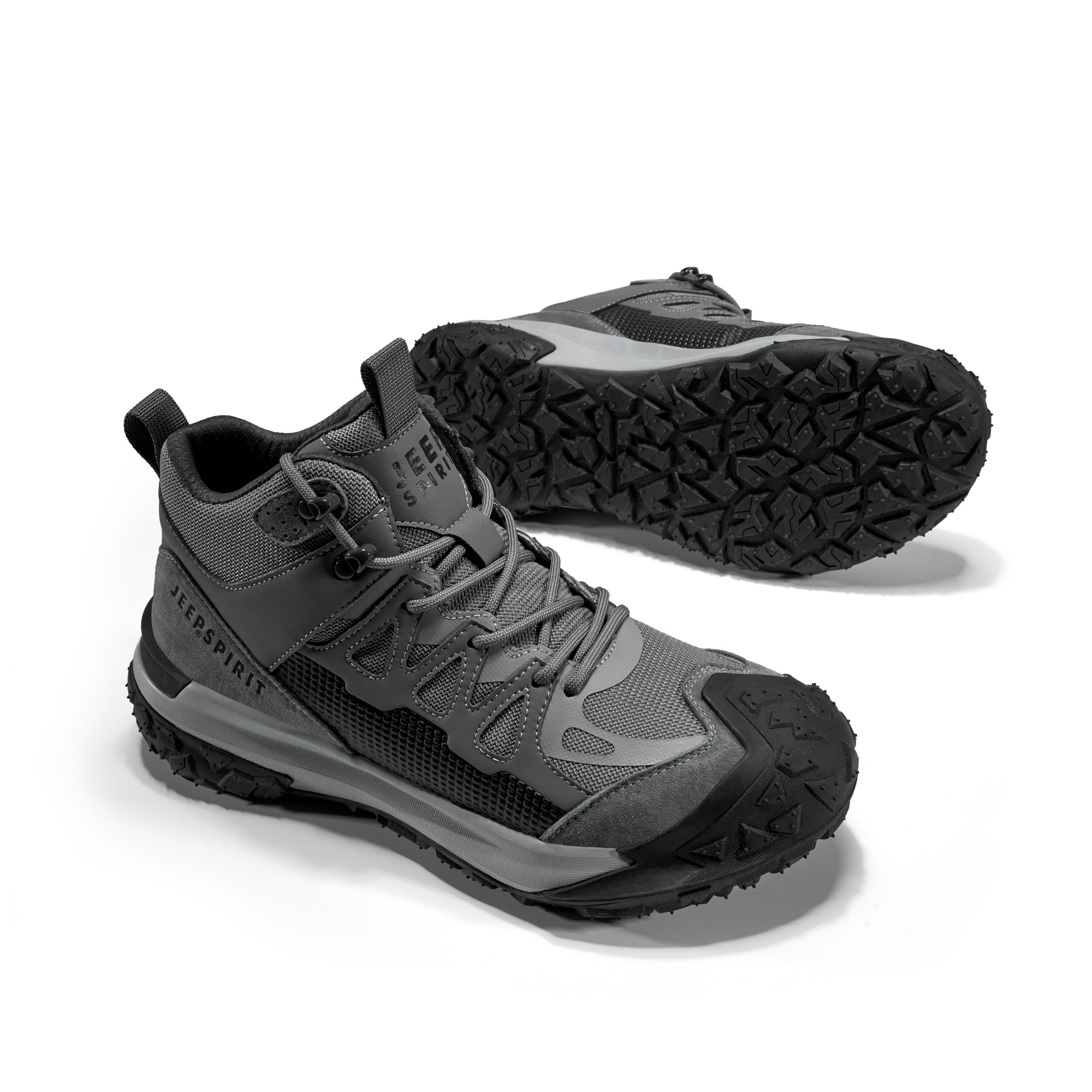 JEEP SPIRIT Abrasion Resistant Impact Resistant High top Outdoor Shoes Men’s Climbing Gray