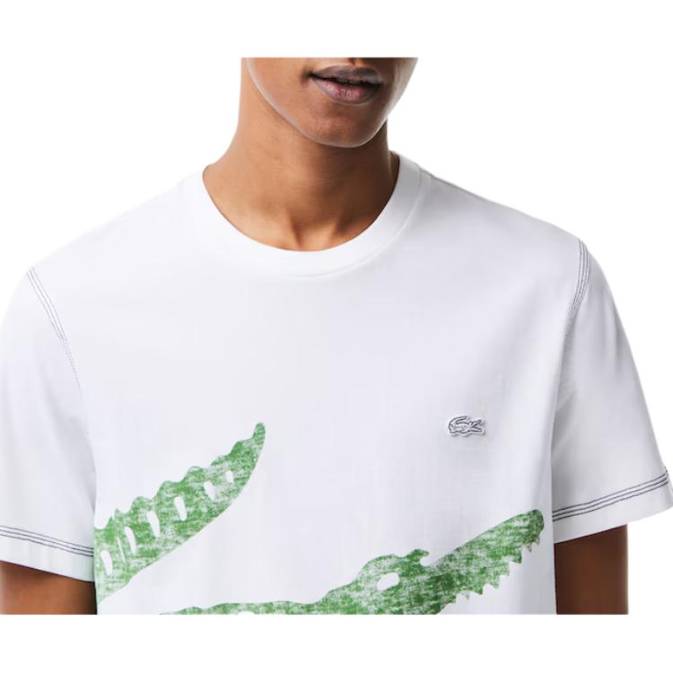 LACOSTE French Crocodile Large Animal Pattern Print Round Neck Short Sleeve T-shirt Men's White