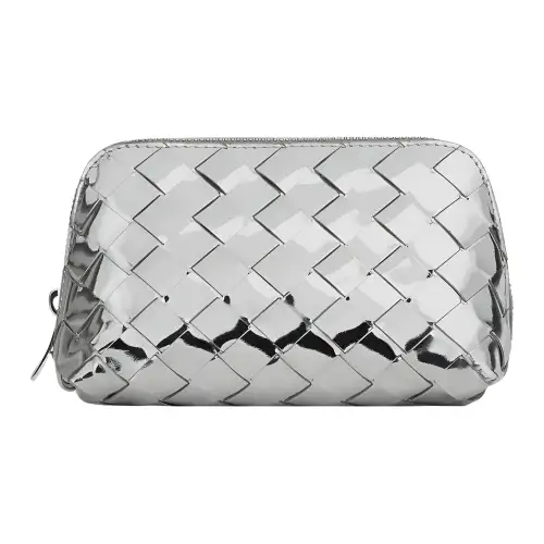 Bottega Veneta Intrecciato Sheepskin Makeup Bag Women's Silver