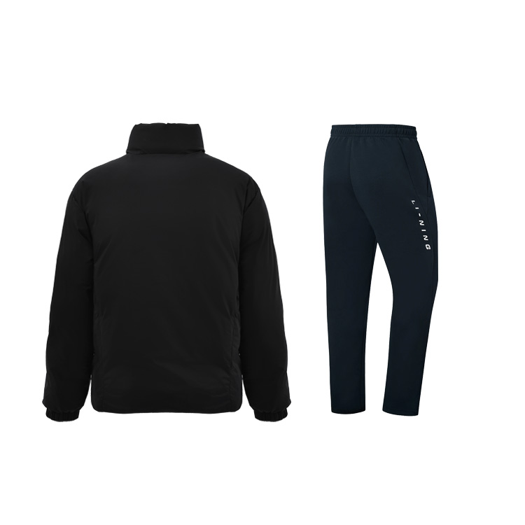 Li Ning Thickened And Fleece Lined Letter Print Stand Collar Thermal Long Sleeved Top Mid Rise Comfortable Pants