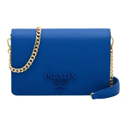 PRADA Leather Shoulder Bag Women's Blue