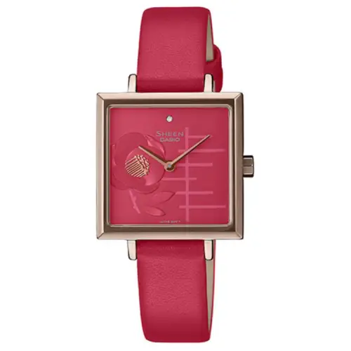 CASIO SHEEN · Quartz Movement Leather Strap Watch Women's Watch Red Watch Dial