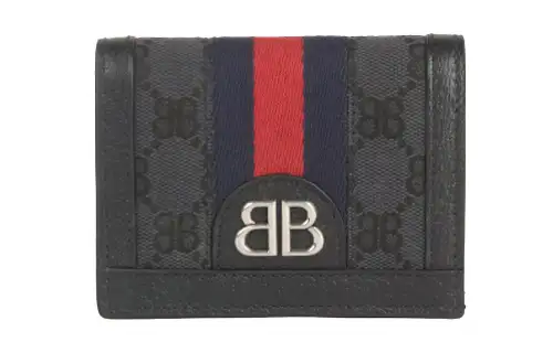 Balenciaga GUCCI, Heavyweight Collaboration Monogram Cow Leather Card Holder Women's Black