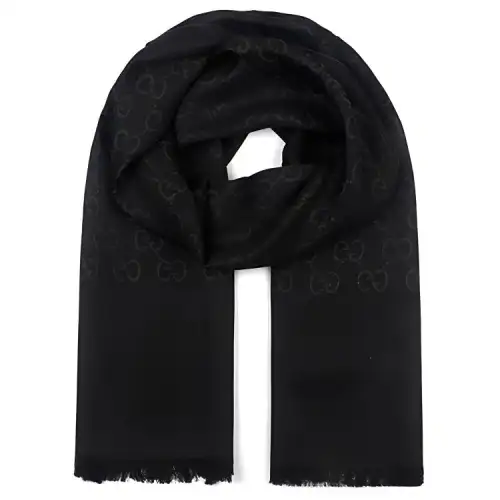 GUCCI GG Logo Wool Silk Scarf Black