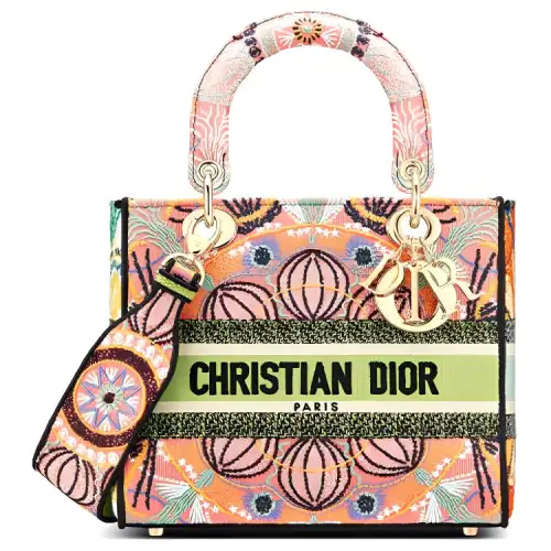 DIOR Lady D Lite Embroidery Handbag Medium Women's Multicolor