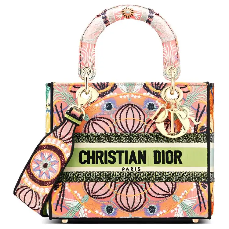 DIOR Lady D Lite Embroidery Handbag Medium Women's Multicolor