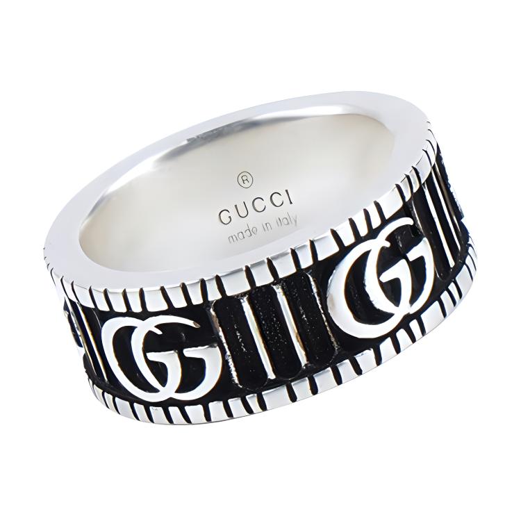 Унисекс кольцо Gucci GG Marmont G 925 / (серебристо-черное) — фото 2