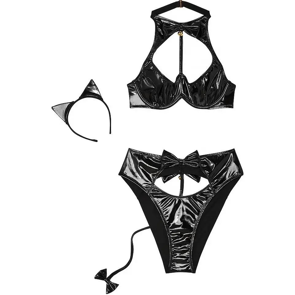 Victoria's Secret Very Sexy Tease Patent Cat Ears Costume Set/B Underwear Set Women's Black