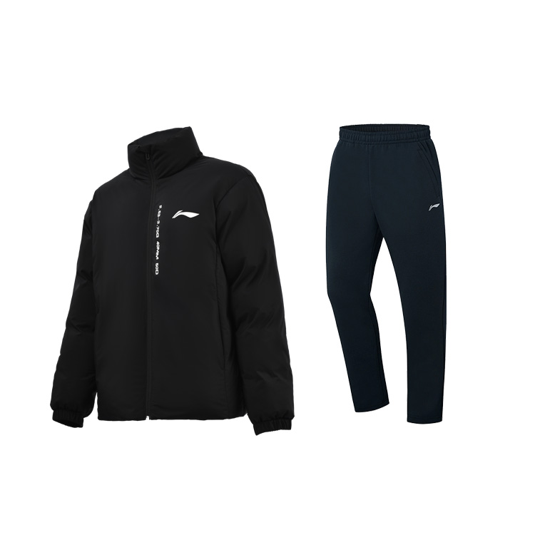 Li Ning Thickened And Fleece Lined Letter Print Stand Collar Thermal Long Sleeved Top Mid Rise Comfortable Pants