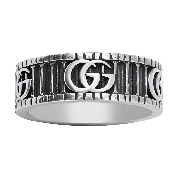 Унисекс кольцо Gucci GG Marmont G 925 / (серебристо-черное) — фото 3