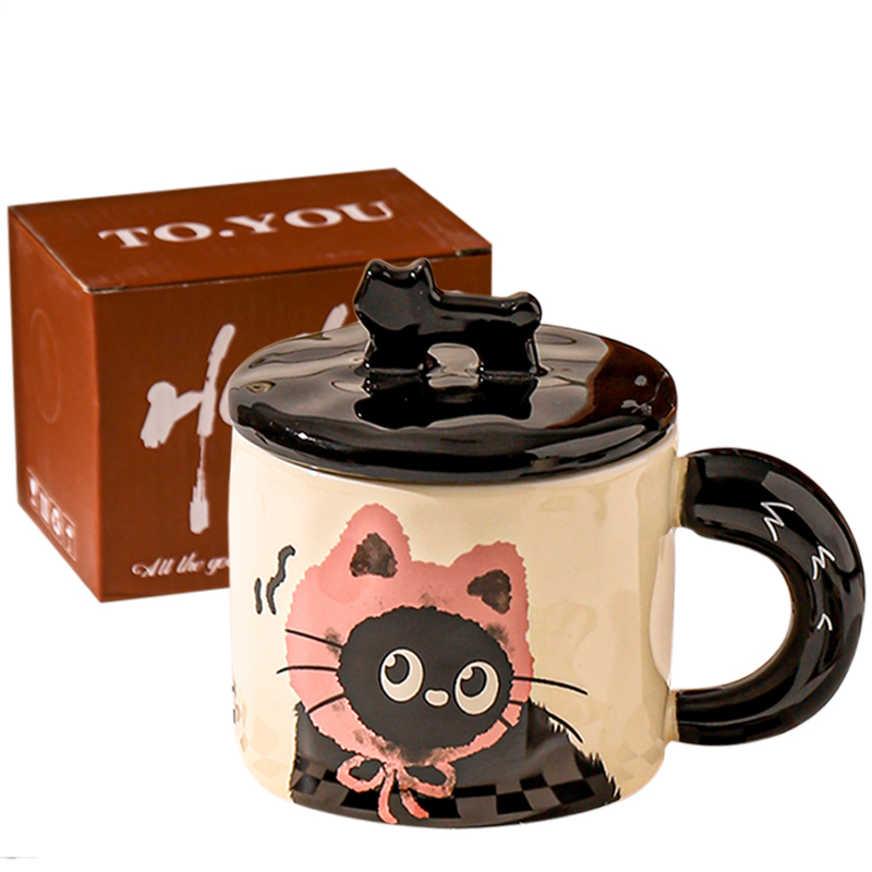 Kawashimaya KAWASIMAYA mug cute cat creative ceramic cup with lid cup couple water cup household pair of cups for women 360ml 400ml capacity