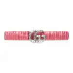 GUCCI GG Marmont Peach Orange Pleated Mulberry Silk Satin, Crystal Belts Women's Pink Width 4cm