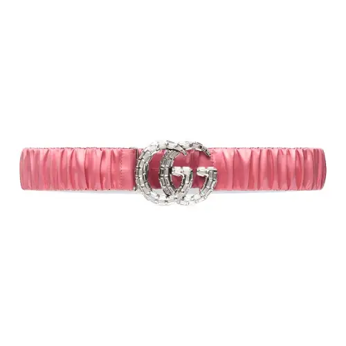 GUCCI GG Marmont Peach Orange Pleated Mulberry Silk Satin, Crystal Belts Women's Pink Width 4cm