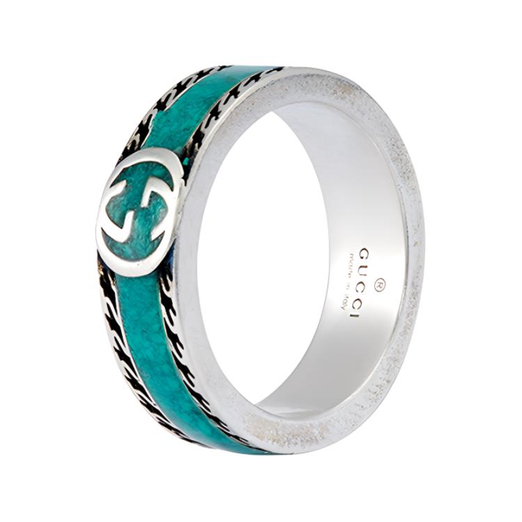 GUCCI Gucci, enamel with letters, green ring for men and women, silver 925 sample, for beloved