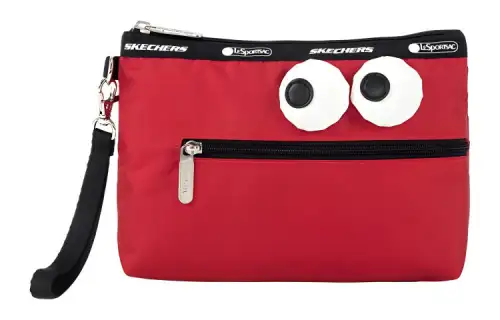 Skechers LeSportsac LePoesi, Collaboration Fabric Big Eye Bag, Coin Purse, Makeup Clutch Medium Unisex Dark Red