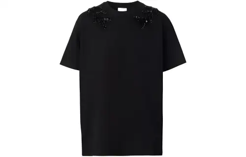 Burberry T Shirts Men's Black Crew Neck Moderate Straight Fit