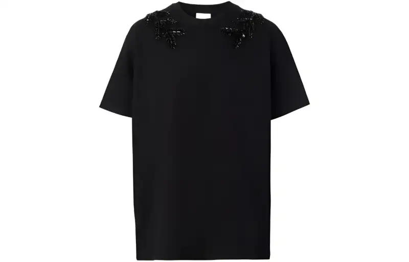 Burberry T Shirts Men's Black Crew Neck Moderate Straight Fit