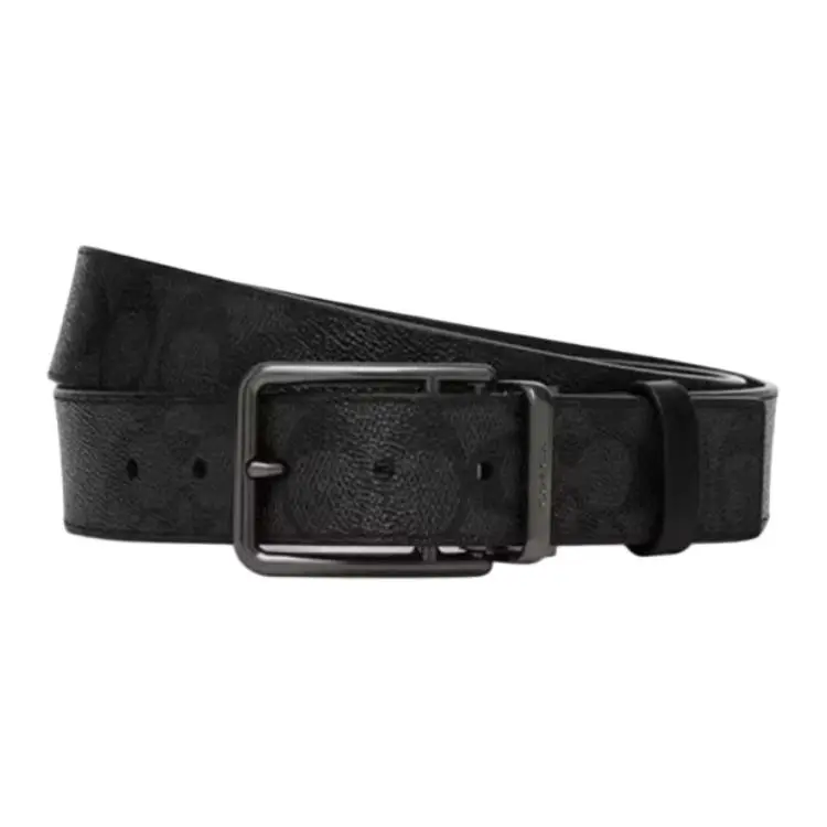 COACH Pin Buckle Cow Leather PVC Artificial Leather Belts Men's Black Width 3.8cm