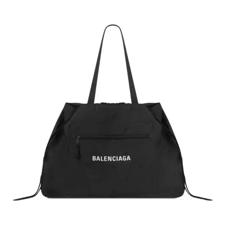 Balenciaga Recycled Nylon Drawstring Bag, Tote Bag, Shopping Bag, Shoulder Bag, Handbag Women's Black