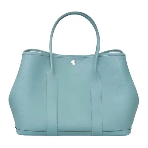 HERMES Garden Party Country Cow Leather Handbag 30 Women's 7G Ciel Celestial Blue