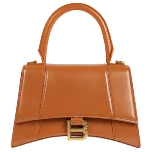 Balenciaga Hourglass Cow Leather Shoulder Bag Women's Camel