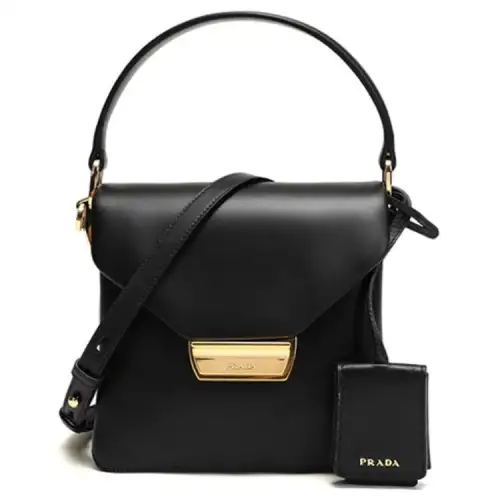 PRADA Cow Leather Handbag, Shoulder Bag, Crossbody Bag Women's Black