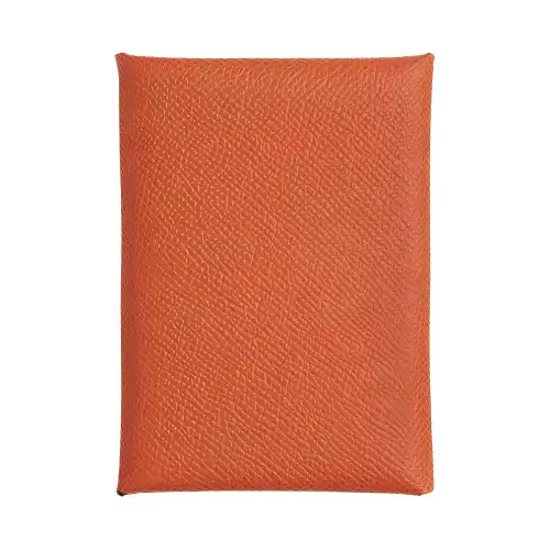 HERMES Calvi Duo Epsom Leather Card Holder Mini Women's R1 Terre Battue Red Earth