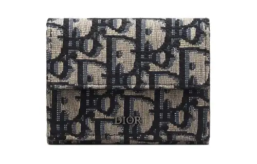 DIOR Cow Leather Card Holder, Wallet Women's Beige/Black