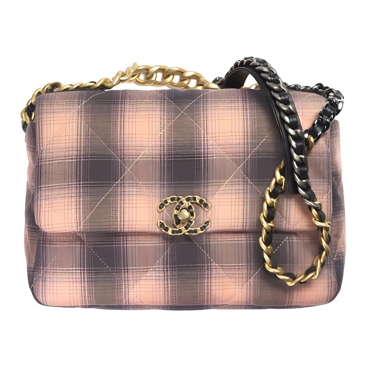 CHANEL 19Bag Cotton Shoulder Bag, Crossbody Bag Large Women's Pink/Black