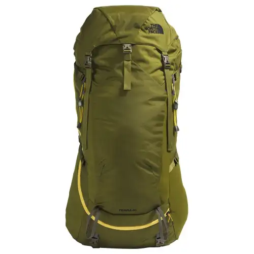 THE NORTH FACE 65L Mountaineering Bag Backpack Outdoor Bag Nylon Forest Olive Green & New Taupe Unisex