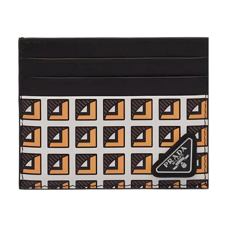 PRADA Leather Card Holder Men's Yellow/White/Black
