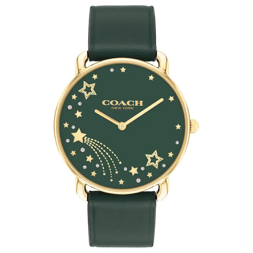 COACH ELLIOT Wrist Watches Quartz Movement Cow Leather Strap 36mm Green Dial Women's Watch 30m Water Resistant