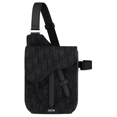 DIOR Saddle Oblique Embroidery Saddle Bag, Sling Bag, Shoulder Bag, Crossbody Bag, Clutch Men's Black