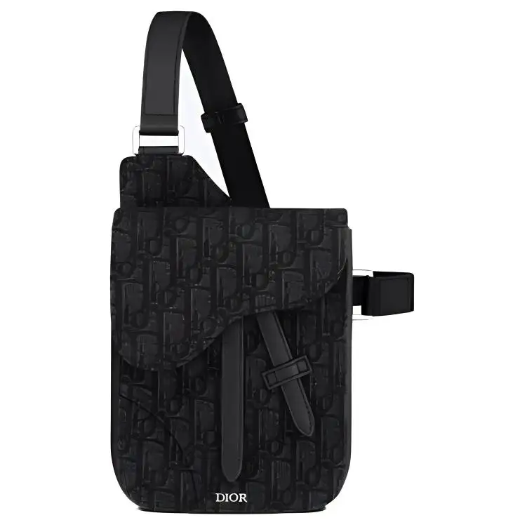DIOR Saddle Oblique Embroidery Saddle Bag, Sling Bag, Shoulder Bag, Crossbody Bag, Clutch Men's Black
