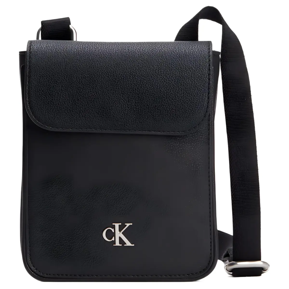 CALVIN KLEIN Embossed Grain Leather Cell Phone Pouch, Crossbody Bag, Shoulder Bag Men's Black